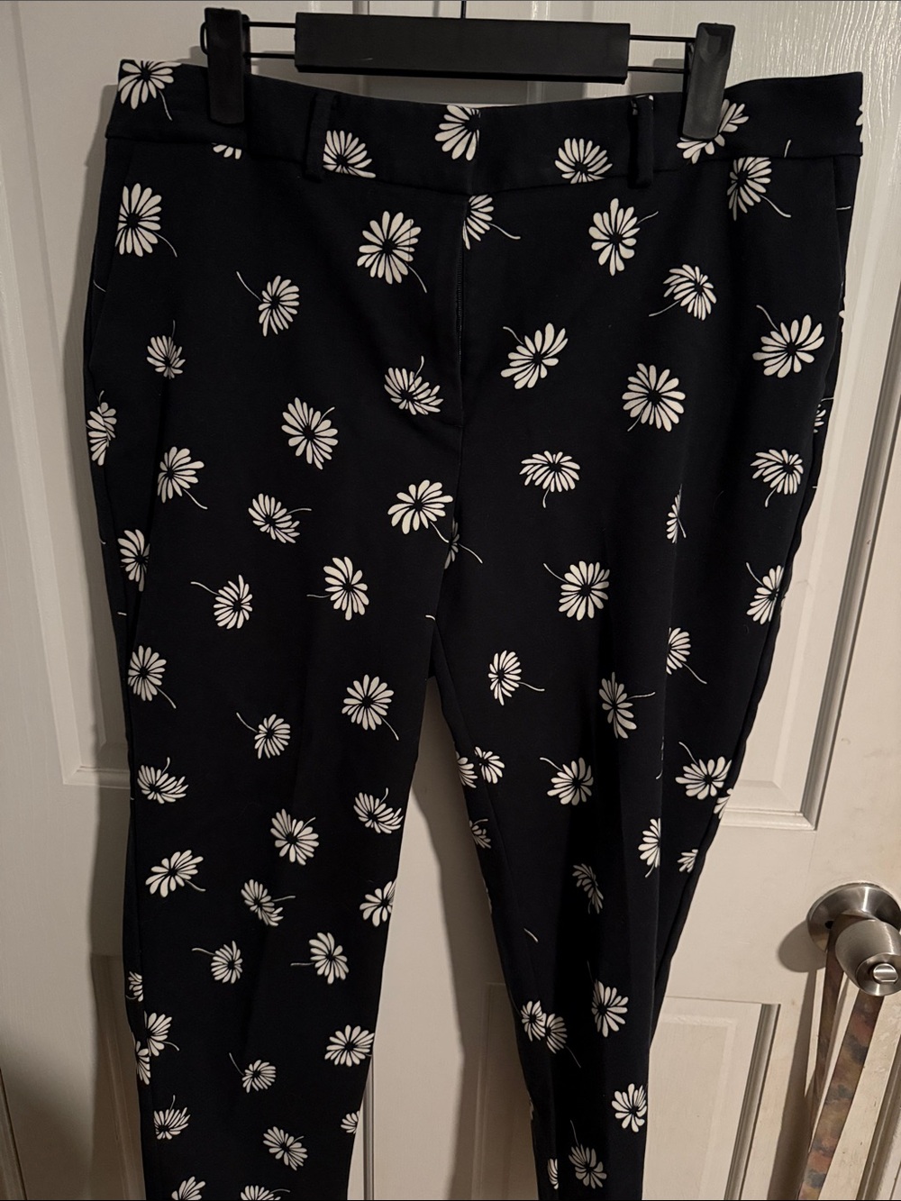 Talbots Black Slim Pants with White Daisy Print